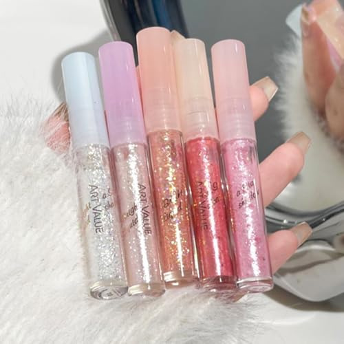 KARLOR Ombretto con glitter liquido, 5 pezzi glitter eyeshadow Highlighter Diamond Liquid ombretto lucido liquido Shimmer perlescente liquido stick champagne argento rosa marrone viola