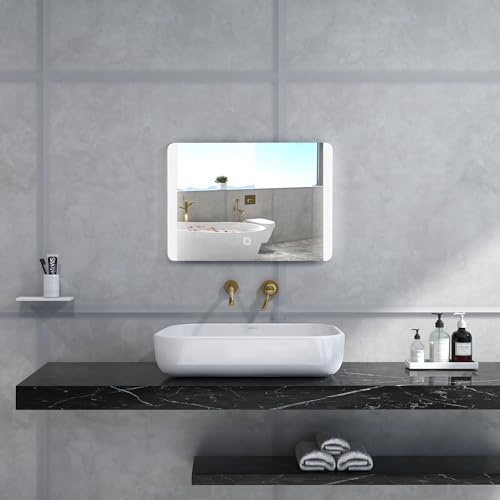 HOMCOM Miroir Salle de Bain avec éclairage 50 x 70 cm, Miroir Mural LED avec Fonction Anti-buée, capteur Tactile Fonction mémoire, 3 températures de Couleur, dimmable, Argent