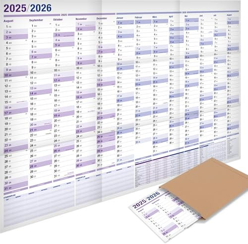 Yohmoe® XXL Schuljahreskalender 2025/2026 Wand im Format 98x68 cm, gefalzt. Ideal als Jahresplaner 2025/26 oder Wandkalender 2025 2026