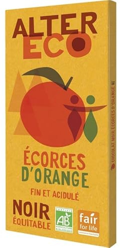 ALTER ECO Chocolat noir bio aux éclats d'écorces d'orange, plaisir sain et gourmand 100g- Lot De 4