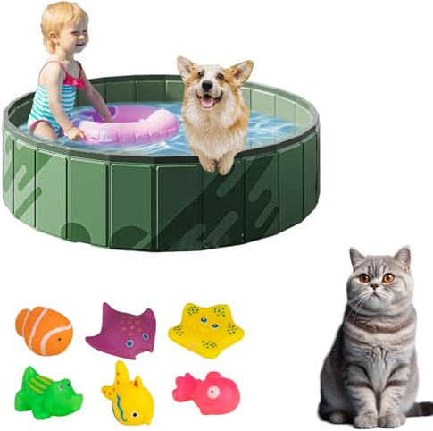 Piscina pieghevole per cani, ispessita, per cani, 100 x 30 cm, piastre antiscivolo, drenaggio rapido, vasca da bagno per cani con spazzola da bagno, piscina per bambini (verde, 80 cm)