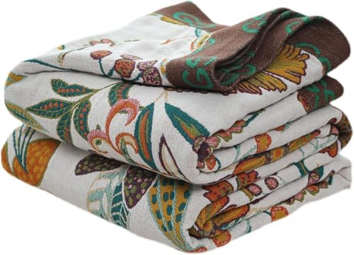 HOORDRY Reversible Bed Throw Blanket King Size, Organic Cotton Bedspread | Boho Soft Lightweight Throws for 3 4 Seater Sofa Bed Couch. All Seasons -White/Green,230X250CM