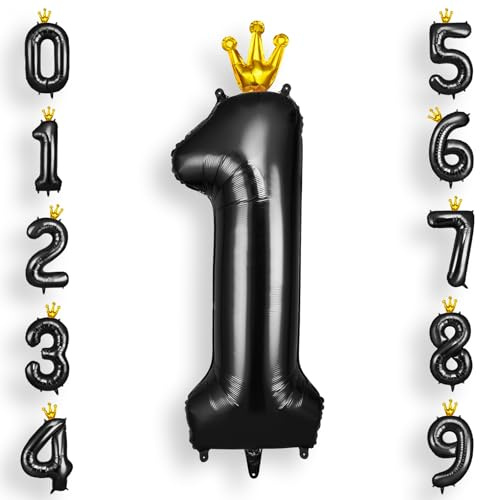 AOOSU Palloncini Compleanno Corona Nero 101 CM, Palloncino Numero 1, Foil Numeri, Giganti Palloncini Numeri, Decorazioni Festa Compleanno, Gonfiabili Pallone per Anniversario