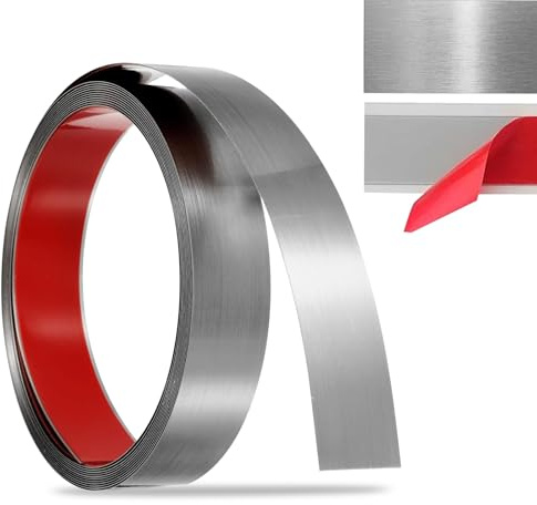 Självhäftande prydnadslister borstat rostfritt stål, flexibelt kantskydd och dekorationslist för väggar, tak, ramar, dörrar, fönster, skåp och kakelkanter (silver – 6 m × 2,5 cm)