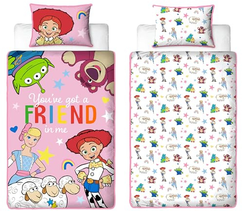 Disney Juego de Funda nórdica Oficial Toy Story Infantil Individual | Ropa de Cama Reversible de Dos Caras con Funda de Almohada a Juego | Diseño “Friendship” con Jessie | Polialgodón