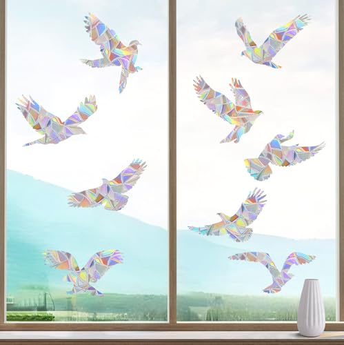 SHATOO Window Stickers to Deter Birds Large 27-31cm, 9 Pcs Static Bird Window Stickers Anti Collision Reusable, PVC Sun Catcher Window Stickers Clings for Glass, Doors to Protect Birds