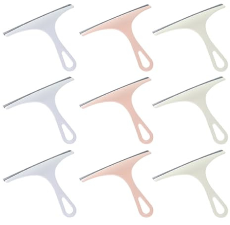 FENICAL 9pcs Car Window Squeegee Glass Cleaner Set with Nordic Blue, Green, Pink – Multi-Purpose Windscreen Wiper and Bathroom Glass Scraper for Home, Car, and Shower Cleaning