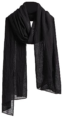Jeelow Long Lightweight Solid Scarf Wrap for Women Men (Black)