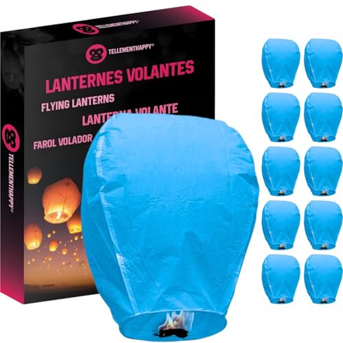TellementHappyTM lanterna cinese volante, colorata, in carta 100% biodegradabile, qualità superiore, dimensioni: 90 x 60 cm. Ideale per eventi, matrimoni, feste, Capodanno; confezione da 10 pezzi. blu