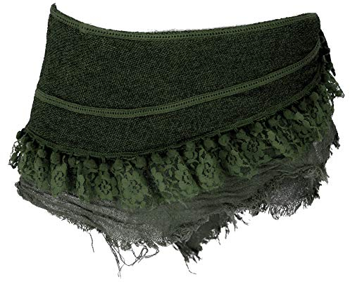 GURU SHOP Goa Cacheur mit Spitze, Minirock, Wickelrock Gürtel - Tannengrün, Damen, Baumwolle, Size:M
