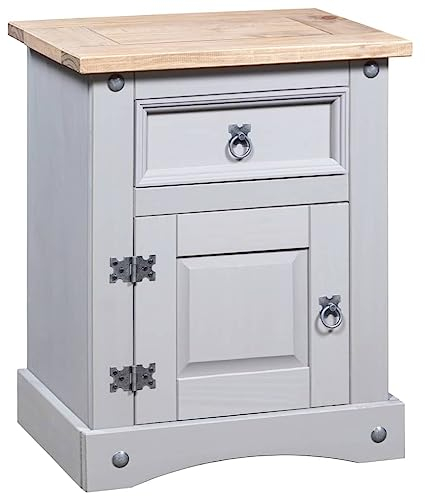 vidaXL Kiefer Nachtschrank Mexiko-Stil Corona mit 1 Schublade Nachttisch Nachtkonsole Nachtkommode Schlafzimmer Kommode Schrank Grau 53x39x67cm