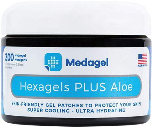 MEDAGEL Hexagelkylande hudplåster med aloe vera – omedelbar kylning och lugnande lindring från mindre brännskador, blåsor, hotspots, insektsbitar och hudirritationer/200 ct