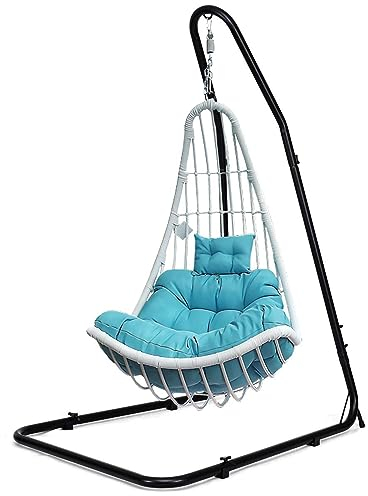 DREAMADE Hängestuhlgestell verstellbar, Freistehendes Hängesesselgestell Metallgestell für Hängesessel, Belastbarkeit max. 150 kg Metallgestell Hängesitze für Garten Hause Balkon, Schwarz