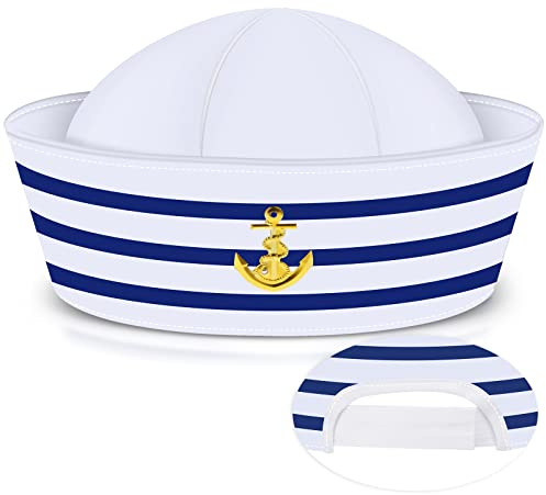 Chapeau de Marin Chapeau de Capitaine de Yacht Bleu Blanc (Style Réglable)