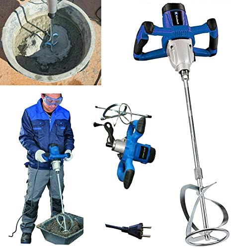 Miscelatore Professionale, 2600W Miscelatore per malta elettrico del concreto, Betoniera cemento portatile del malta, una regolazione di 6 velocità, 230V, Blu