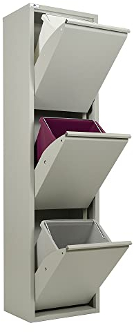 Contenedor de reciclaje | EcoPatty | Separación de residuos | Gabinete de metal | Ahorro de espacio | Interior, exterior | 3 compartimentos | 3 cubos | 45 litros | Ya montado | Gris