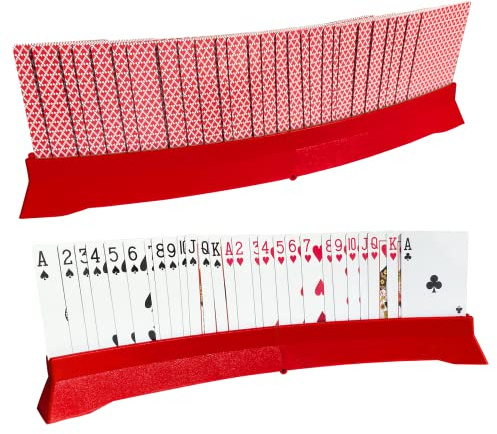 2 Pcs Support de Jeu de Cartes, Pliant Support Cartes À Jouer, 2023 nouveau Porte-Cartes à Jouer, pour Enfants, Adultes, Personnes âgées, Handicapés, 38 × 3 cm, Matériau ABS, Non Toxique (Rouge)