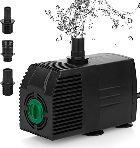 BARST 2500L/H Submersible Water Pump with Sponge Filter, Pond Pump with 5m Power Cord for Aquarium, Fountains, Fish Tank, Water Feature with 4 Strong Suction Cups&4 Nozzles, 45W