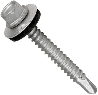 4.8 mm x 55 mm Tornillos para techos autoperforantes de cabeza hexagonal con arandela de sellado, resistente a la intemperie, chapado en zinc, rosca gruesa, tornillo de acero de revestimiento (50 pcs)