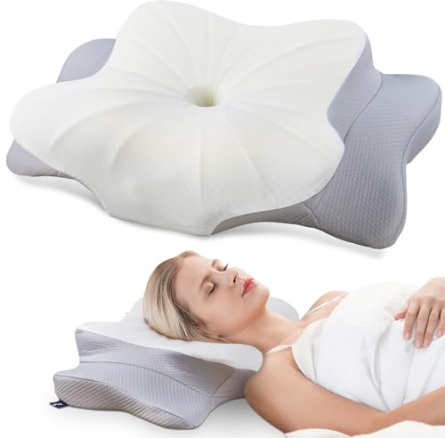 DONAMA Almohada cervical para aliviar el dolor de cuello, almohada de espuma viscoelástica de contorno, almohada ortopédica ergonómica para dormir de lado, espalda y boca abajo con funda de almohada