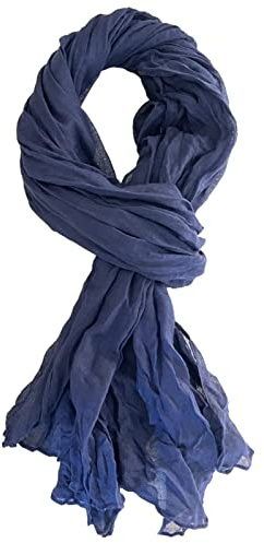 HeiDmai Summer Cotton Blend Crinkle Vintage Soft Scarf Fashion Solid Color Scarves Wrap Shawl (Dark Blue)