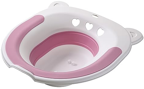 Baño de Asiento para Asiento de Inodoro, baños de Asiento portátiles Plegables para Alivio del perineo, Lavabo de Asiento Plegable con Cisterna, Adecuado para Mujeres Embarazadas, Gris, 39 x 37 x