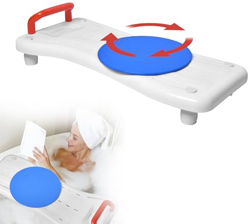 LARS360 Vasca da bagno con piastra girevole, seduta regolabile per anziani con manico rosso e ripiano per sapone, portata massima 150 kg, per vasca da bagno da 41-63 cm, LARS-(HAG1369B)