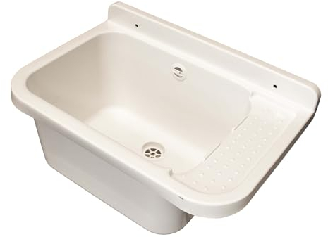 tecuro Ausgussbecken P50, weiß, mit Ablaufgarnitur und Siphon, 13,5 Liter, 500x340x210 mm