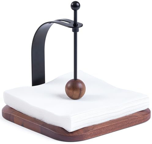 Celestree Black Walnut Wooden Napkin Holder for Table - Square Tabletop Windproof Cocktail Napkin with Metal Accents, Fits 5-7 Inch Napkins for Kitchen,Office,Restaurant, Hotel,Cafe, Bar,Outdoor