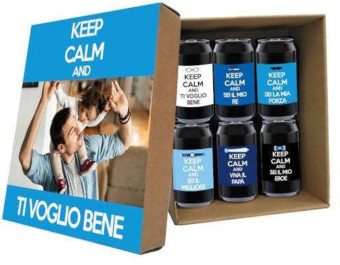 Regalo Personalizzato per la festa del papà. 6 lattine 0.33L Birra Artigianale con confezione personalizzata | Idea regalo originale per la festa del papà per il 19 marzo (Pilsner, Keep Calm And)