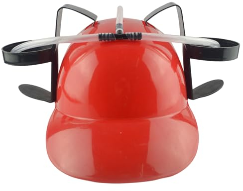 Wedhapy Funny Beer Hat Drinking Hat Fun Drink Hat Safe Plsatic Drinking Helmet with Can Holder and Straw, Funny Hat for Beer Soda Party Football Games Novelty Red