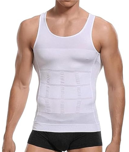 Shaperluv Tank 2.0, Shaperluv Tank 2.0 - Camiseta sin mangas para hombre, moldeador de cuerpo de compresión para hombre, chaleco moldeador de abdomen, blanco, XL