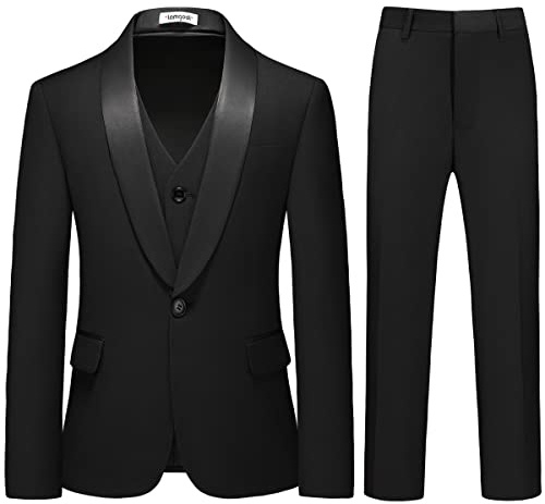 Lamgool Boys Suit 3 Pieces Slim Fit Tuxedo Formal Set Size 16 with Black Jacket Pant Vest for Kids Prom Wedding Party Dress Suit