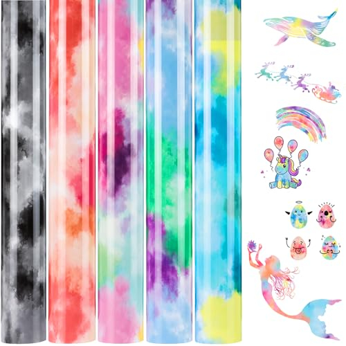 NANAPLUMS Tie Dye Plotterfolie Textil - Heat Transfer Vinyl 30.5 cm*25.4 cm Fexfolie Plotter Textil Bügelfolie Regenbogen Vinylfolie für DIY-Projekte (Tie Dye)