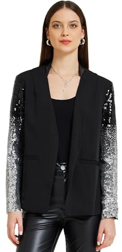 Allegra K Veste Blazer à Paillettes Femme Vestes de Soirée à Manches Longues Dégradées Blouson Brillantes de Fête Blazer à Sequin pour Noël Noir M