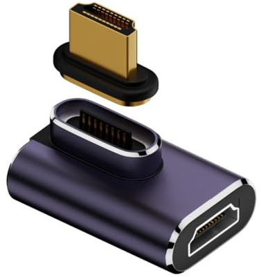 CY-adapter 90 graders rät vinklad vertikal magnetisk 8K typ A HDMI 2.1 hane till hona rak videoadapter för bärbar dator HDTV
