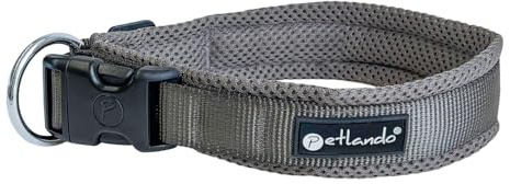 Petlando Mesh Hundehalsband – leicht, atmungsaktiv, weich mit Mesh gepolstert, stufenlos verstellbar, robust & strapazierfähig mit O-Ring – Halsband Hund XL 55-60cm, Anthrazit
