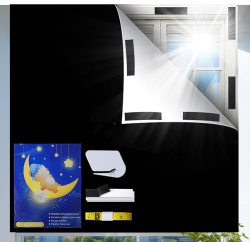 Blackout Blind, 200 X 145 CM Portable Blackout Blind Stick on Blackout Blinds for Windows, Temporary Blackout Curtains Cutting any Size Shape for Bedroom, Indoor and Outdoor（Black）