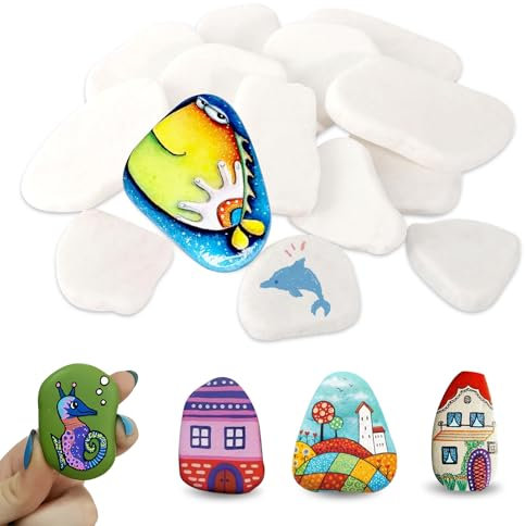 MHYMX Steine zum Bemalen Flach, 15 Stück Weiße Steine Groß Kieselsteine Glatte Flache Steine 5-8 cm Dekosteine für Kunsthandwerk Haus & Garten Dekoration
