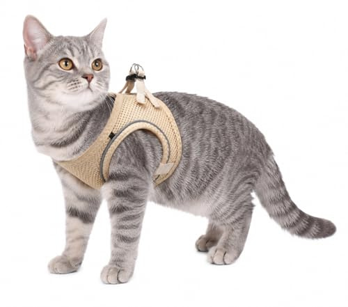 arnes para Gatos - Step&Go Berta Beige S - 24-29 cm / 31-35 cm - Nylon con Malla Transpirable y Bandas Reflectantes