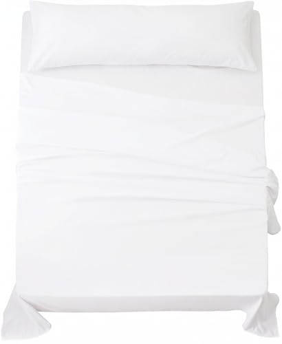 Sábanas 90x190 - Juego de Sábanas 3 Piezas - 100% Microfibra Suave y Transpirable - Sábana Bajera Ajustable, Encimera y Funda Almohada - Ropa de Cama Ligera (Blanco)