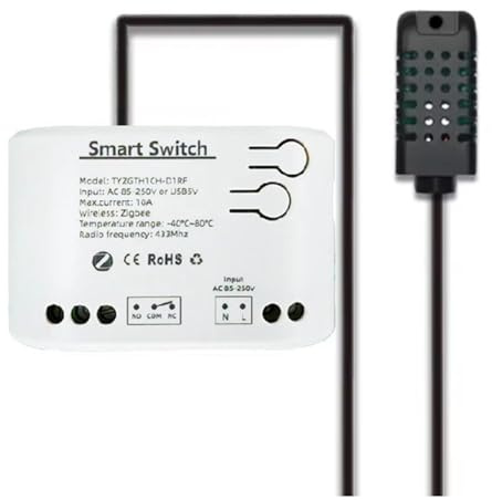 Glayent Tuya Zigbee - Interruptor inteligente de 1 banda con sensor de temperatura y humedad, aplicación Tuya Smart Life, relé de contacto seco pasivo AC85-250V