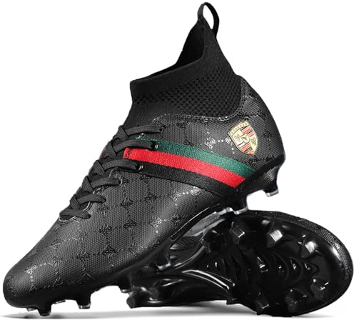 WOWEI Crampons Foot Homme Professionnel Chaussures de Foot Garçons High Top Spike Cleats Chaussures de Football Sport Antidérapants l'entraînement Athlétisme (Noir 1, 39EU)