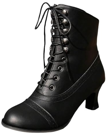 Generisch 2025 Ankle Boots Women's High Heel Large Sizes Women's Boots British Style Thick Heel Short Boots Medium Height Motorcycle Boots Women's Boots, black, 9 UK