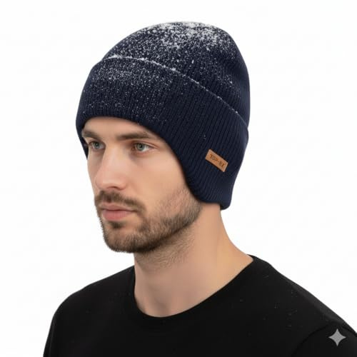 TOP-EX PolarWool - Gorro de esquí para hombre (lana merino, forro polar, impermeable, talla L, XL, XXL, cálido), azul oscuro, M-L