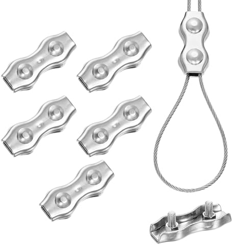 PATIKIL 6 Pcs Stainless Steel Duplex Wire Rope Clips, M5 Duplex Bolt Cable Clips Clamp for 5/32 Inch Diameter Wire Rope for Rigging Tent Guard Railing System, Silver