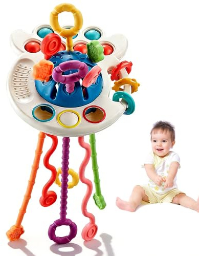 Jouet Montessori, Jeux De Corde À Tirer Bebe Jouets de Dentition Jouet De Stimulation Multisensorielle Jouets Sensoriels en Couleurs Vives pour Travailler La MotricitÉ Fine(Bleu)