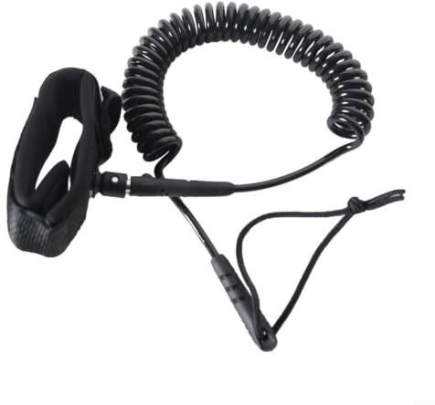 Surf Leash av för tpu för & paddle board, spiralline med virvelled, vridskydd, rostfritt stål, fotrem svart