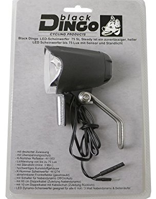 Black Dingo Cycling Products BDCP 75 Lux LED Scheinwerfer + Standlicht + Sensor + Schalter für Nabendynamo StVZO zugelassen