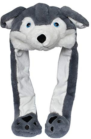 JOYHY Kids Adults Plush Hat Ear Moving Ear Flap Hat with Paw Grey Wolf